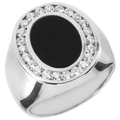 Oval Shape Platinum Men's Diamond Ring With Black Onyx 1.2ctw 16.2mm