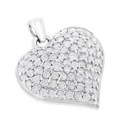 Ladies Puffed 14K White Gold Diamond Heart Pendant 1.5ct