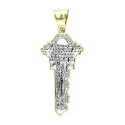 10K Yellow Gold Diamond Key Pendant For Men By Luxurman 0.65ct -Luxurman real 10k gold diamond key pendant for men by luxurman 065ct backye
