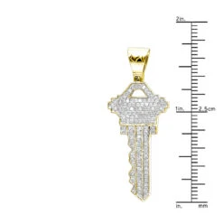 10K Yellow Gold Diamond Key Pendant For Men By Luxurman 0.65ct -Luxurman real 10k gold diamond key pendant for men by luxurman 065ct rulerye