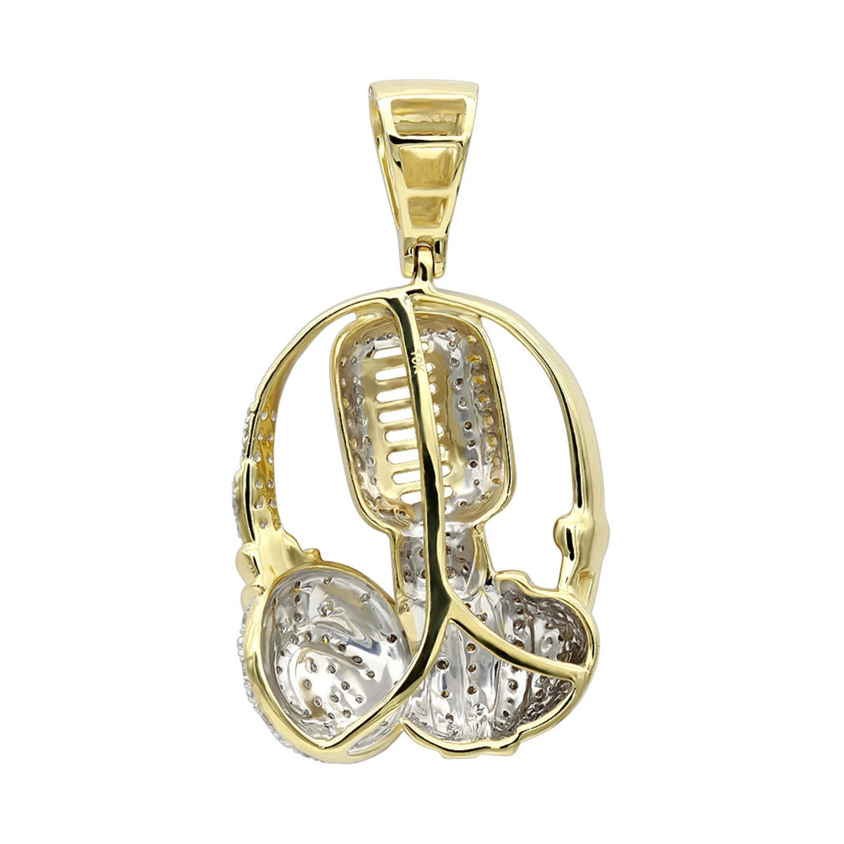 10K Yellow Gold Genuine Diamond Microphone & Headphones Pendant 1ct DJ Charm 5 10K Yellow Gold Genuine Diamond Microphone & Headphones Pendant 1ct DJ Charm - Image 5