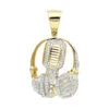 10K Yellow Gold Genuine Diamond Microphone & Headphones Pendant 1ct DJ Charm