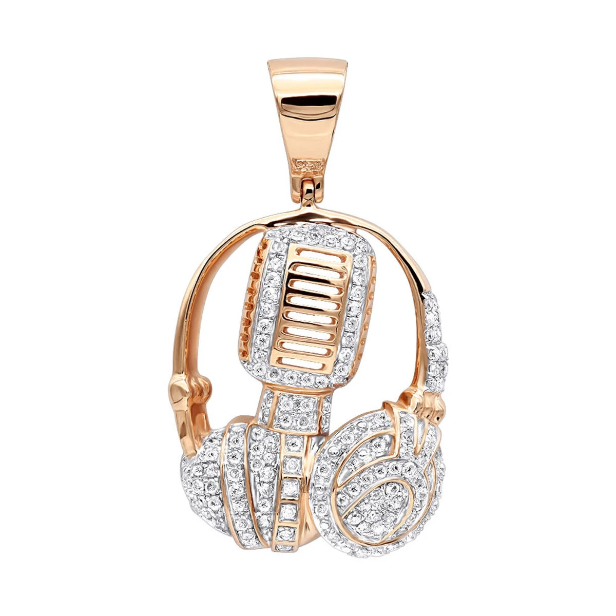 10K Yellow Gold Genuine Diamond Microphone & Headphones Pendant 1ct DJ Charm 4 10K Yellow Gold Genuine Diamond Microphone & Headphones Pendant 1ct DJ Charm - Image 4