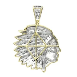 10K Yellow Gold Indian Chief Head Pendant For Men With Genuine Diamonds 1.2ct -Luxurman real 10k gold indian chief head pendant for men with genuine diamonds 1 2ct backye