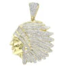 10K Yellow Gold Indian Chief Head Pendant For Men With Genuine Diamonds 1.2ct
