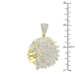 10K Yellow Gold Indian Chief Head Pendant For Men With Genuine Diamonds 1.2ct -Luxurman real 10k gold indian chief head pendant for men with genuine diamonds 1 2ct rulerye