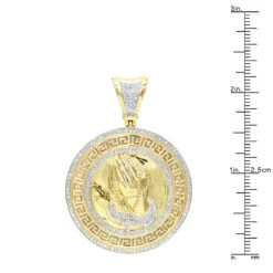 14K Yellow Gold Praying Hands With Rosary Diamond Pendant Medallion 1ct -Luxurman real 14k gold praying hands with rosary diamond pendant medallion 1ct rulerye