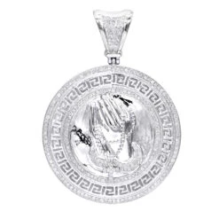 14K Yellow Gold Praying Hands With Rosary Diamond Pendant Medallion 1ct -Luxurman real 14k gold praying hands with rosary diamond pendant medallion 1ct wh