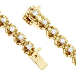 14K Yellow Gold Round Prong Set Diamond Tennis Chain Necklace For Men 13ct -Luxurman real 14k gold round prong set diamond tennis chain necklace for men 13ct clasp yellow