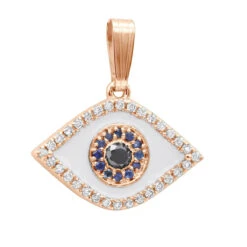 14K Yellow Gold White Black Diamond & Sapphire Evil Eye Pendant Enamel Charm -Luxurman real 14k gold white black diamond sapphire evil eye pendant enamel charm 018020 ro