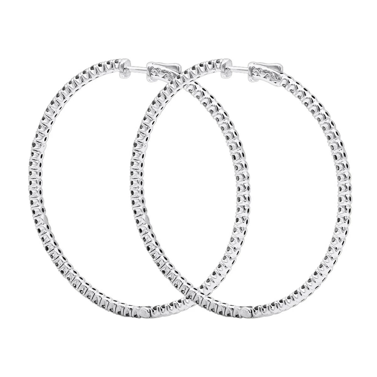 Real 3 Carat Black Diamond 2 Inch Hoop Earrings Inside Out Design 14K White Gold 4 Real 3 Carat Black Diamond 2 Inch Hoop Earrings Inside Out Design 14K White Gold - Image 4