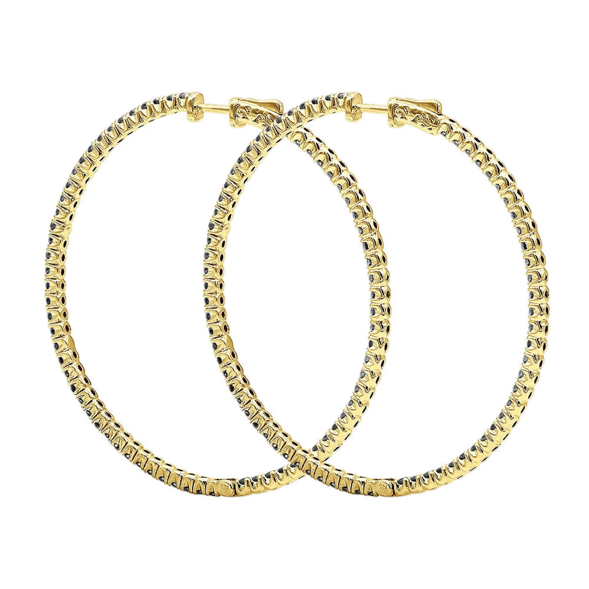 Real 3 Carat Black Diamond 2 Inch Hoop Earrings Inside Out Design 14K White Gold 5 Real 3 Carat Black Diamond 2 Inch Hoop Earrings Inside Out Design 14K White Gold - Image 5