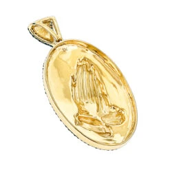 10K Yellow Gold Blue Diamond Praying Hands Pendant 0.36ct -Luxurman religious jewelry 10k gold blue diamond praying hands pendant 036ct backye