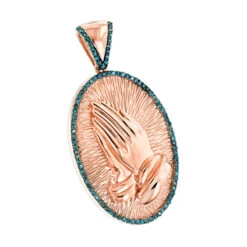 10K Yellow Gold Blue Diamond Praying Hands Pendant 0.36ct -Luxurman religious jewelry 10k gold blue diamond praying hands pendant 036ct ro