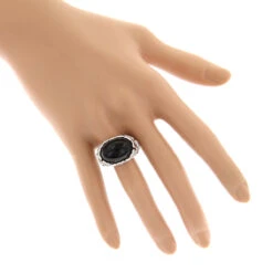 Right Hand Diamond Fashion Luxurman Onyx And Hearts Ring 14K White Gold -Luxurman right hand diamond fashion rings luxurman onyx and hearts ring 14k gold bodwh