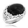 Right Hand Diamond Fashion Luxurman Onyx And Hearts Ring 14K White Gold