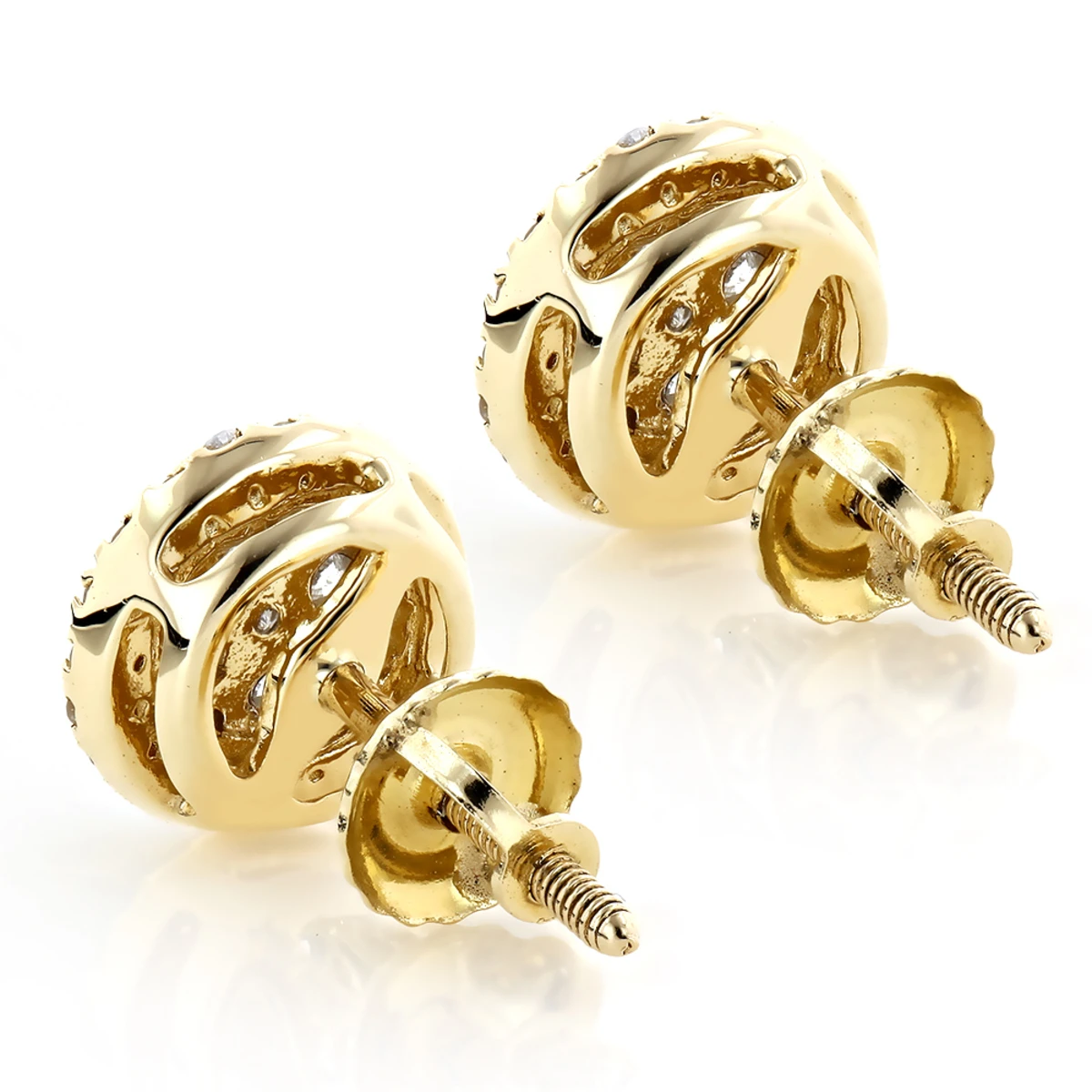 5 Carat Look Round Diamond Cluster Earrings 14K Yellow Gold Studs 1 Ct Halo Design 4 5 Carat Look Round Diamond Cluster Earrings 14K Yellow Gold Studs 1 Ct Halo Design - Image 4