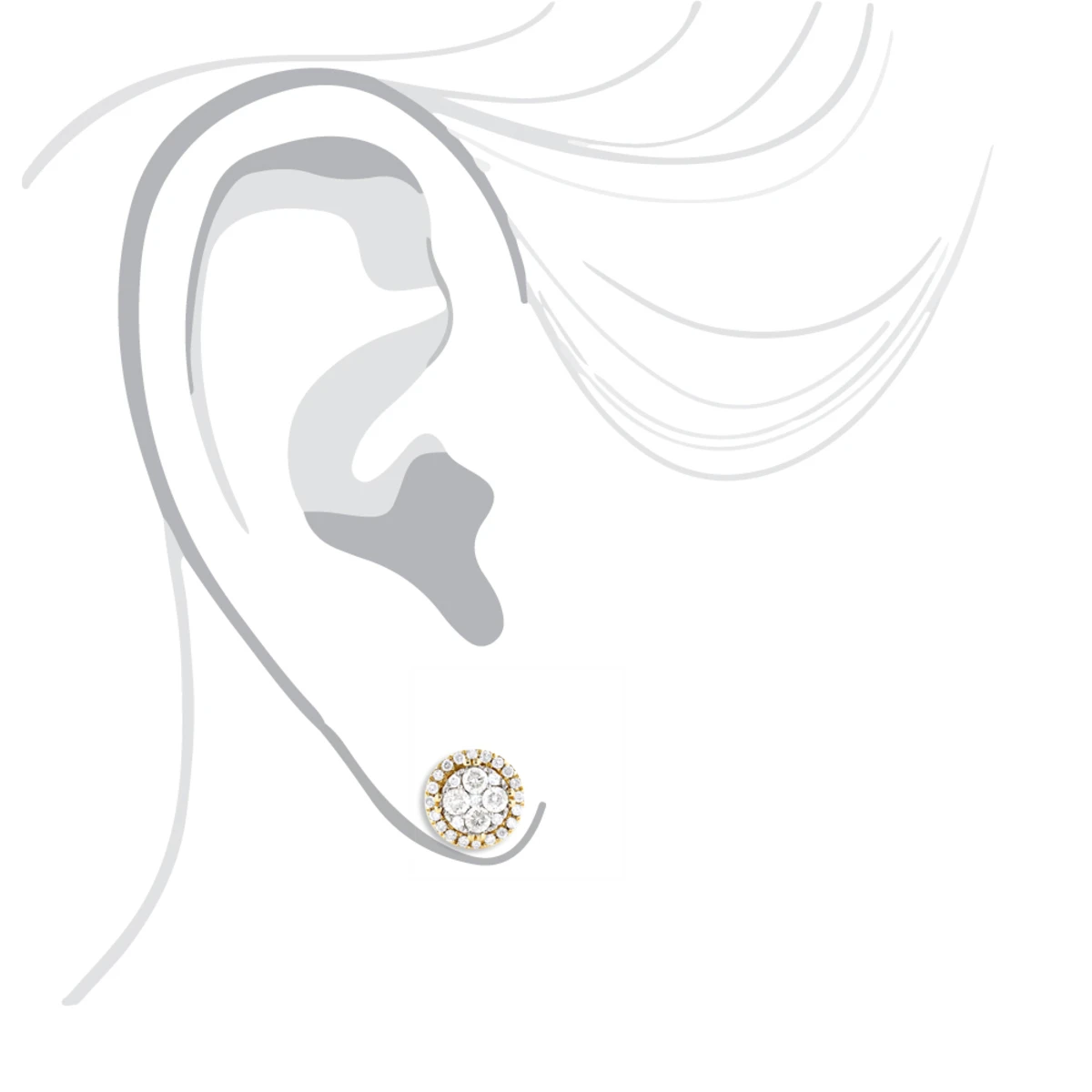 5 Carat Look Round Diamond Cluster Earrings 14K Yellow Gold Studs 1 Ct Halo Design 5 5 Carat Look Round Diamond Cluster Earrings 14K Yellow Gold Studs 1 Ct Halo Design - Image 5