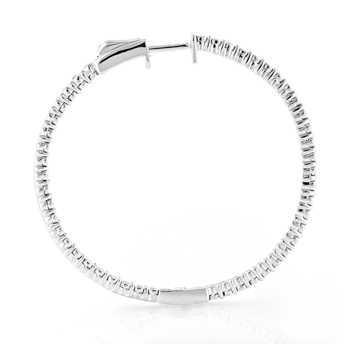 Round Diamond Hoop Earrings 0.6ct Inside Out 14K White Gold 1 3/4 Inches 2 Round Diamond Hoop Earrings 0.6ct Inside Out 14K White Gold 1 3/4 Inches - Image 2