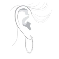 Round Diamond Hoop Earrings 0.6ct Inside Out 14K White Gold 1 3/4 Inches 6 Round Diamond Hoop Earrings 0.6ct Inside Out 14K White Gold 1 3/4 Inches -Luxurman round diamond hoop earrings 06ct inside out 14k gold 1 34 inches bod