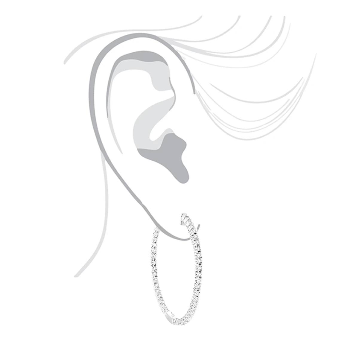 Round Diamond Hoop Earrings 0.6ct Inside Out 14K White Gold 1 3/4 Inches 3 Round Diamond Hoop Earrings 0.6ct Inside Out 14K White Gold 1 3/4 Inches - Image 3