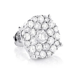 Single Oversized Cluster Men's 18K Rose Gold Round Diamond Stud Earring 2ct