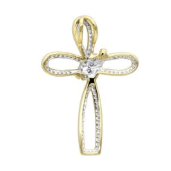 Small 14K Yellow Gold Diamond Cross Pendant For Women Fancy Bow Design 0.36ct -Luxurman small 14k gold diamond cross pendant for women fancy bow design 036ct backye