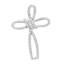 Small 14K Yellow Gold Diamond Cross Pendant For Women Fancy Bow Design 0.36ct -Luxurman small 14k gold diamond cross pendant for women fancy bow design 036ct mainye 20201017