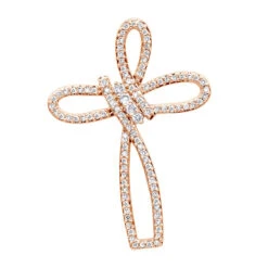 Small 14K Yellow Gold Diamond Cross Pendant For Women Fancy Bow Design 0.36ct -Luxurman small 14k gold diamond cross pendant for women fancy bow design 036ct ro