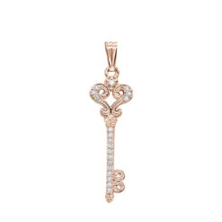 Small 14K White Gold Diamond Key Pendant 0.20ct 8 Small 14K White Gold Diamond Key Pendant 0.20ct -Luxurman small 14k gold diamond key pendant 020ct p 7096 ro