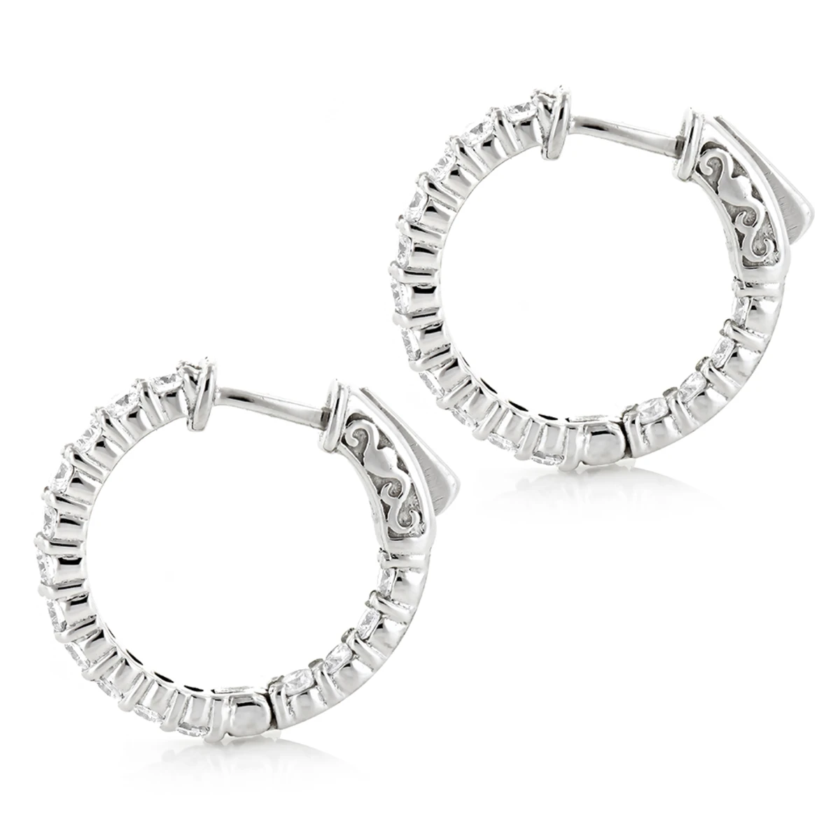 Small 14K White Gold Inside Out Diamond Hoop Earrings 1.79ct 4 Small 14K White Gold Inside Out Diamond Hoop Earrings 1.79ct - Image 4
