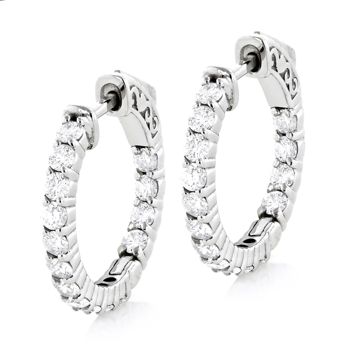 Small 14K White Gold Inside Out Diamond Hoop Earrings 1.79ct 1 Small 14K White Gold Inside Out Diamond Hoop Earrings 1.79ct
