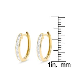 Small 14K Yellow Gold Princess Cut Diamond Hoop Earrings 0.6ct Luxurman Huggies -Luxurman small 14k gold princess cut diamond hoop earrings 06ct luxurman huggies ruler