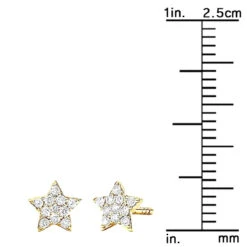 Small Diamond Star Earrings Studs 14K Yellow Gold 0.1ct -Luxurman small diamond star earrings studs 14k gold 01ct 000889 ruler yellow