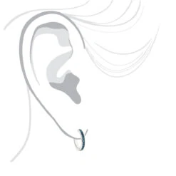 Small Hoop Blue Diamond Earrings 0.55ct 14K White Gold Huggies -Luxurman small hoop blue diamond earrings 055ct 14k gold huggies bodwh