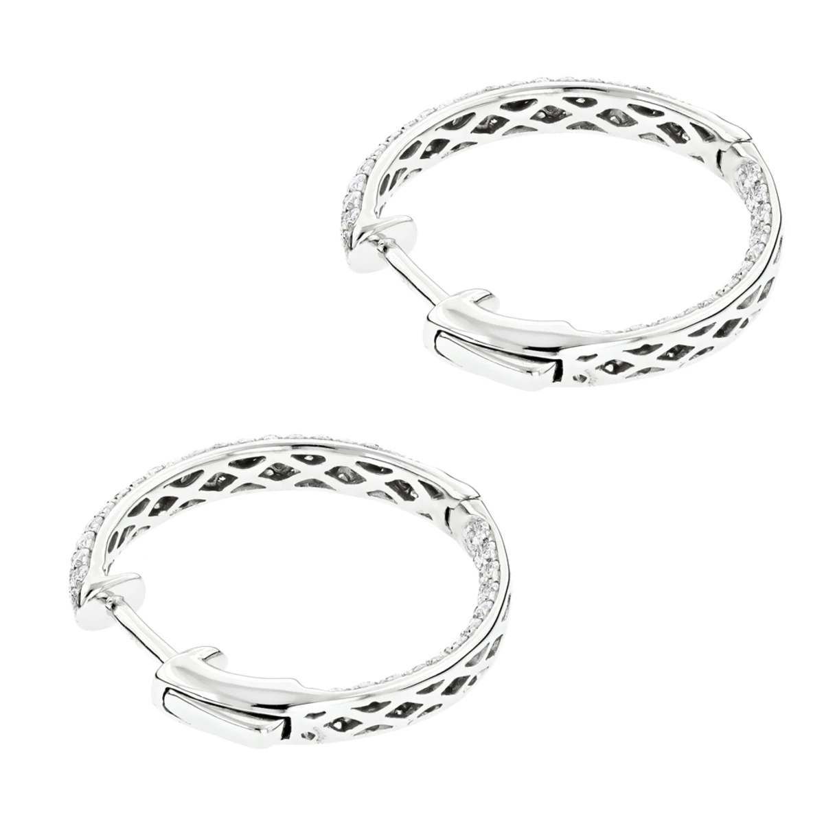 Small Inside Out Diamond Hoop Earrings 1.16ct 14K White Gold 4 Small Inside Out Diamond Hoop Earrings 1.16ct 14K White Gold - Image 4