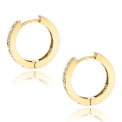 Small 14K Yellow Gold Inside Out Diamond Huggie Earrings 1.2ct -Luxurman small hoop earrings 14k gold inside out diamond huggie earrings 12ct backye