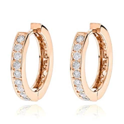 Small 14K Yellow Gold Inside Out Diamond Huggie Earrings 1.2ct -Luxurman small hoop earrings 14k gold inside out diamond huggie earrings 12ct ro