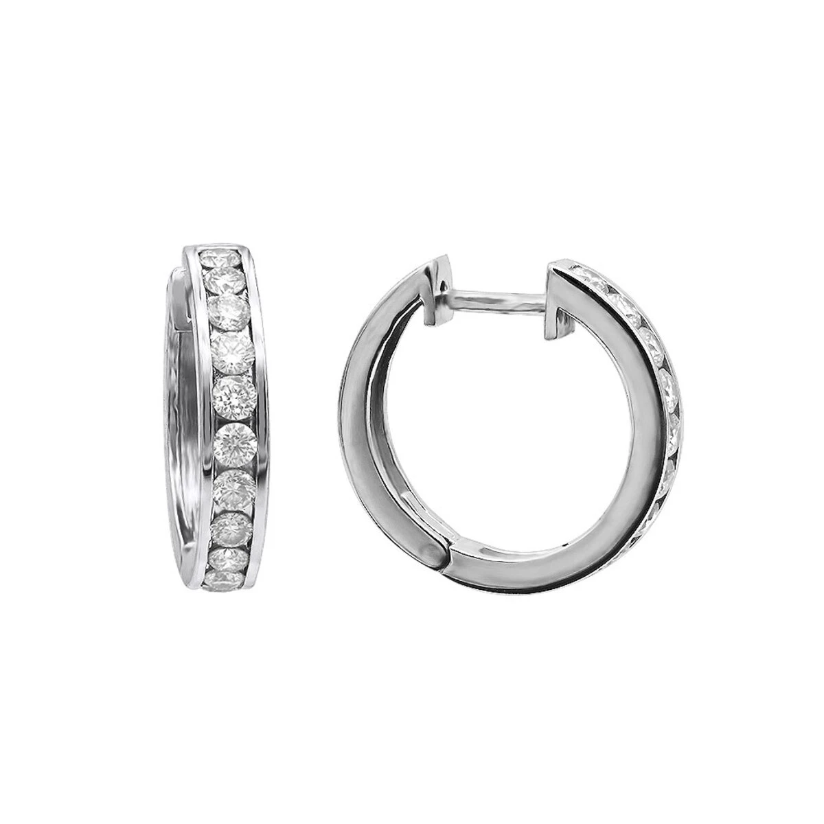 Small Hoops: 14K White Gold Diamond Hoop Earrings 1/2in 0.91ct 1 Small Hoops: 14K White Gold Diamond Hoop Earrings 1/2in 0.91ct