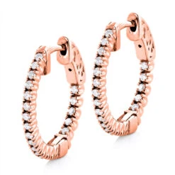 3/4in Small Hoops 14K White Gold Diamond Hoop Earrings Inside Out 1/2ct -Luxurman small hoops 14k diamond hoop earrings inside out 047 p 6931 ro