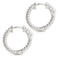 3/4in Small Hoops 14K White Gold Diamond Hoop Earrings Inside Out 1/2ct -Luxurman small hoops 14k diamond hoop earrings inside out 047 p 6931back