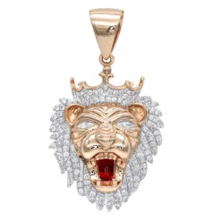 10K Yellow Gold Diamond King Lion Head Pendant For Men 1.2ct Luxurman Charm -Luxurman solid 10k gold diamond king lion head pendant for men 12ct luxurman charm ro