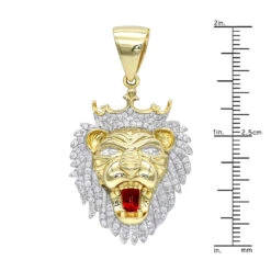10K Yellow Gold Diamond King Lion Head Pendant For Men 1.2ct Luxurman Charm -Luxurman solid 10k gold diamond king lion head pendant for men 12ct luxurman charm rulerye