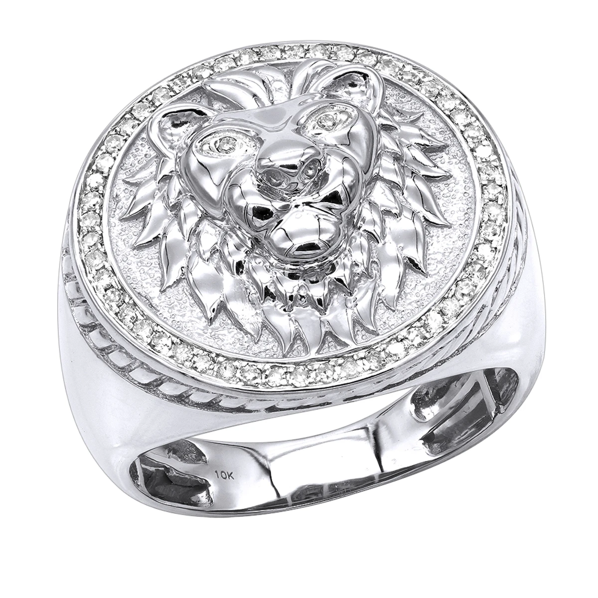 Solid 10K Yellow Gold Lion Head Diamond Pinky Ring For Men 0.3ct Luxurman 2 Solid 10K Yellow Gold Lion Head Diamond Pinky Ring For Men 0.3ct Luxurman - Image 2