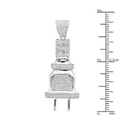 10K White Gold Power Plug Real Diamond Pendant For Men 0.5ct By Luxurman 1.8in -Luxurman solid 10k gold power ppug real diamond pendant for men 05ct by luxurman rulerwh