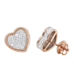 Large Solid 14K Yellow Gold Heart Diamond Stud Earrings For Women 0.75ct By Luxurman -Luxurman solid 14k gold heart diamond stud earrings for women 075ct by luxurman ro