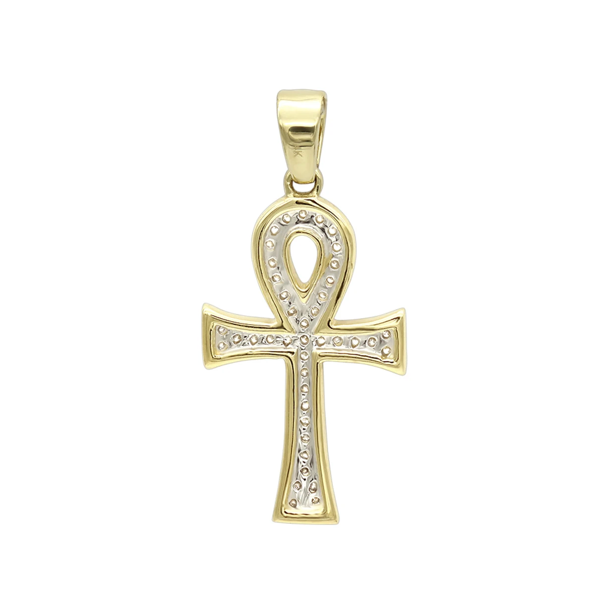 14K Yellow Gold Mini Diamond Egyptian Ankh Cross Pendant For Women 0.2ct 4 14K Yellow Gold Mini Diamond Egyptian Ankh Cross Pendant For Women 0.2ct - Image 4