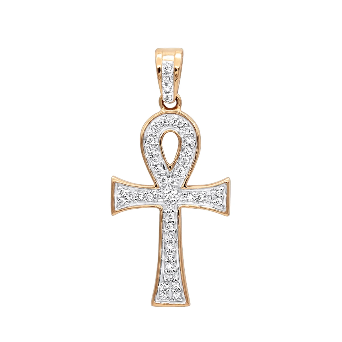 14K Yellow Gold Mini Diamond Egyptian Ankh Cross Pendant For Women 0.2ct 3 14K Yellow Gold Mini Diamond Egyptian Ankh Cross Pendant For Women 0.2ct - Image 3