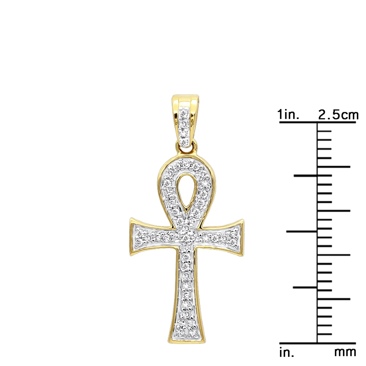14K Yellow Gold Mini Diamond Egyptian Ankh Cross Pendant For Women 0.2ct 6 14K Yellow Gold Mini Diamond Egyptian Ankh Cross Pendant For Women 0.2ct - Image 6