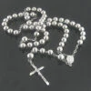 Solid 14K White Gold Rosary Beads Necklace 21in Long 9mm Wide